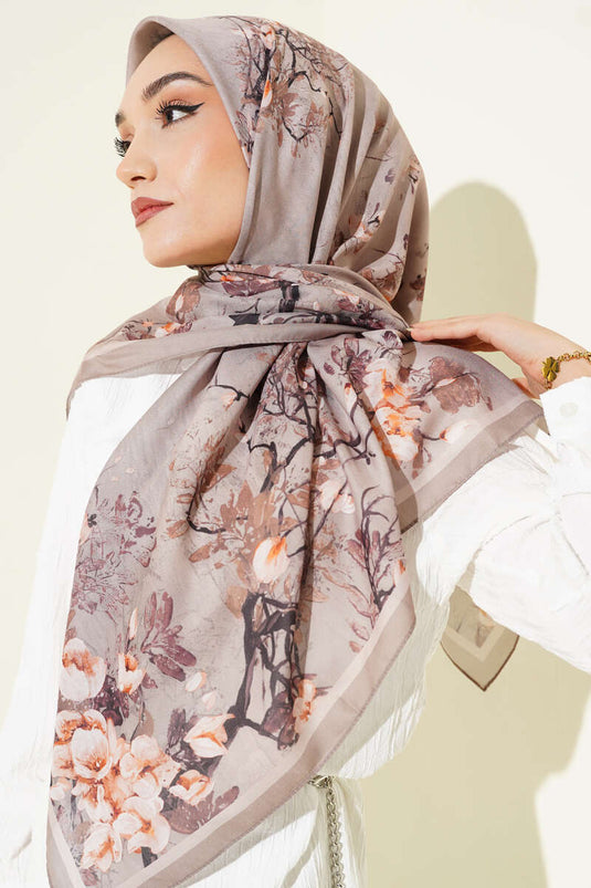 120 cm Floral Soft Scarf Sand Beige
