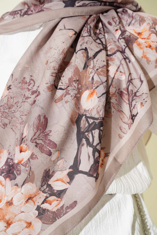 120 cm Floral Soft Scarf Sand Beige