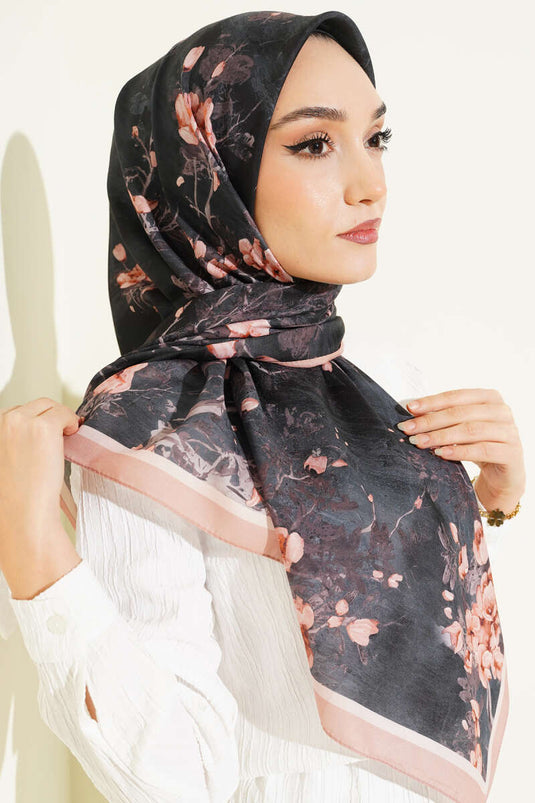 120 cm Floral Soft Scarf Latte