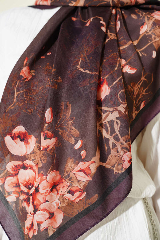 120 cm Çiçekli Soft Eşarp Mürdüm