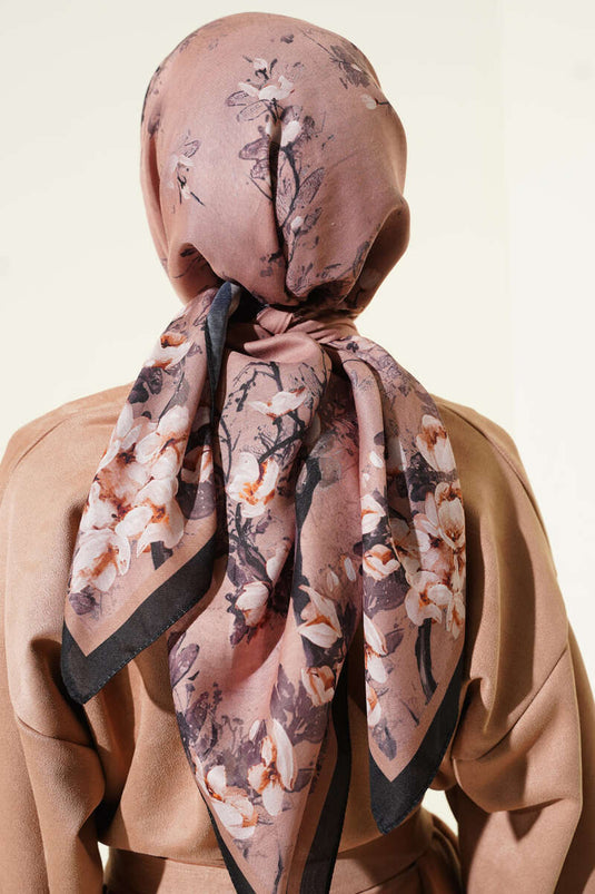 120 cm Floral Soft Scarf Black Latte