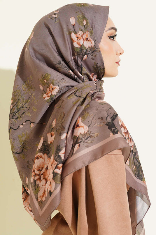 120 cm Çiçekli Soft Eşarp Vizon