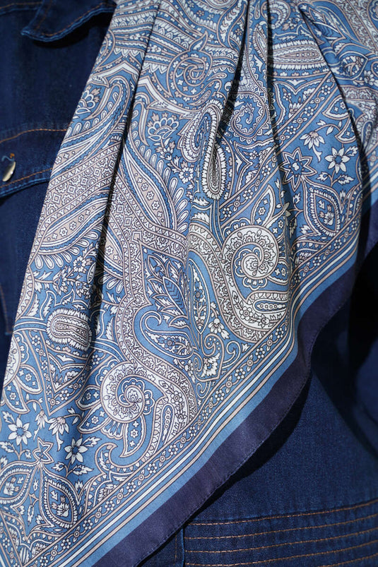 120 cm etnische print sjaal donkerblauw