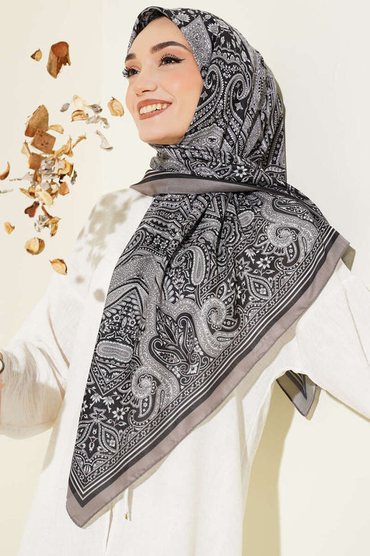 120 cm Ethnic Pattern Scarf Black Mink