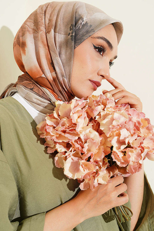 120 cm Flower Desen Eşarp Çağla Yeşili