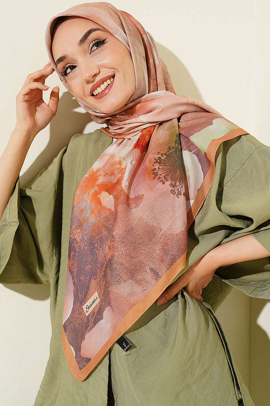 120 cm Flower Desen Eşarp Camel