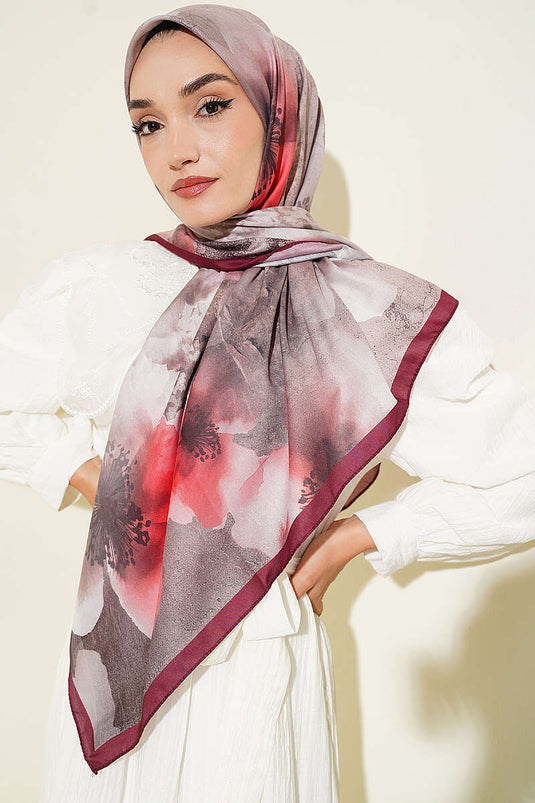 120 cm Flower Desen Eşarp Mürdüm