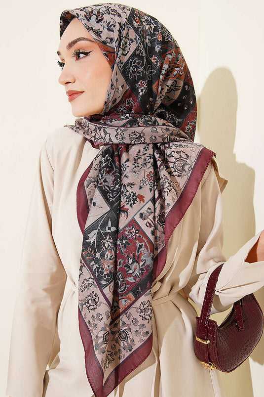 120 cm Motief Patroon Sjaal Bordeaux