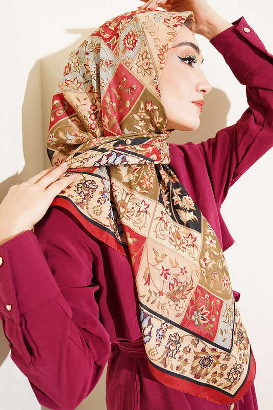 120 cm Motif Desenli Eşarp Kırmızı