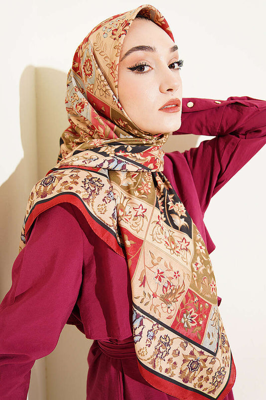 120 cm Motif Desenli Eşarp Kırmızı