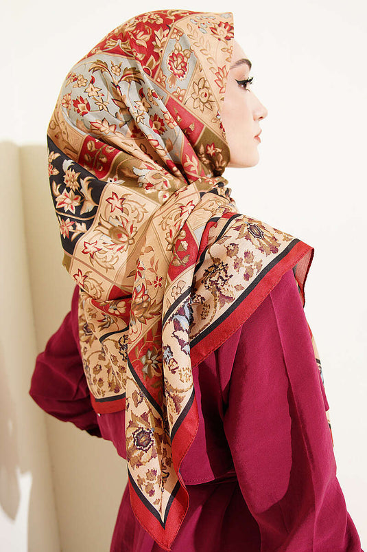 120 cm Motif Desenli Eşarp Kırmızı