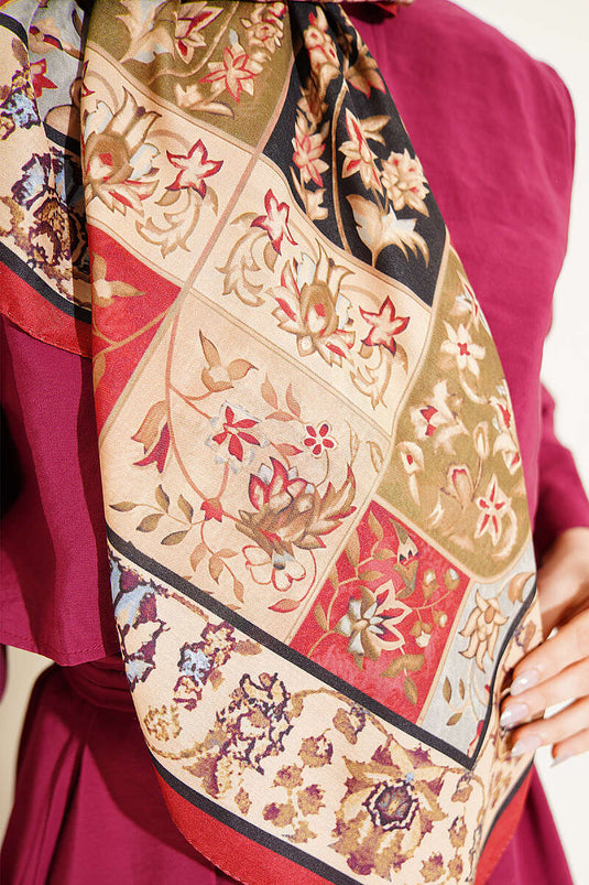 120 cm Motif Desenli Eşarp Kırmızı