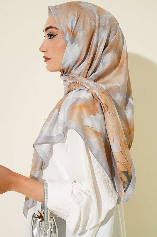 120 Cm Pastel Floral Scarf Grey