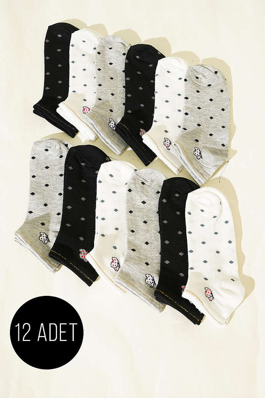 Lot de 12 chaussettes à motifs pour femmes assorties 16