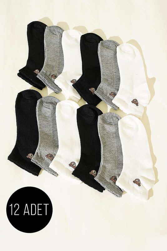 Lot de 12 chaussettes à motifs pour femmes assorties 17