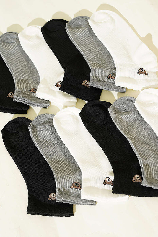 Lot de 12 chaussettes à motifs pour femmes assorties 17