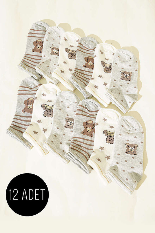 Lot de 12 chaussettes à motifs pour femmes assorties 21