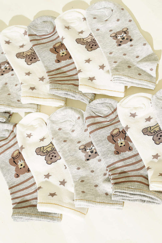 Lot de 12 chaussettes à motifs pour femmes assorties 21