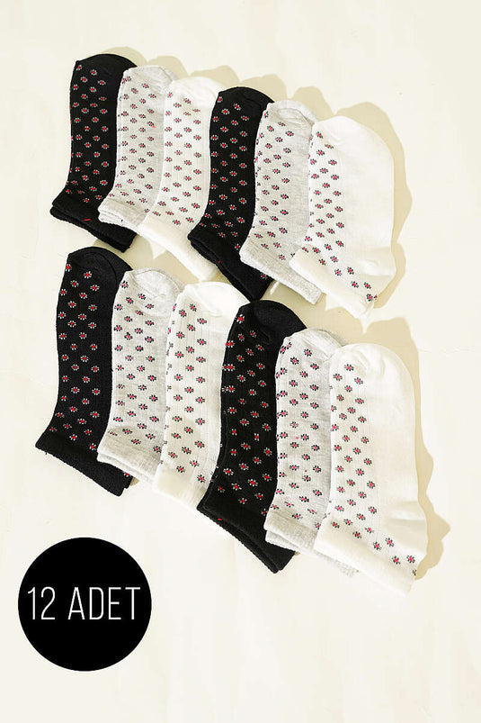 Lot de 12 paires de chaussettes à motifs pour femmes, assorties, taille 27