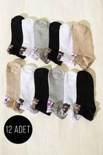 Lot de 12 chaussettes à motifs pour femmes avec oreilles, assortiment 1