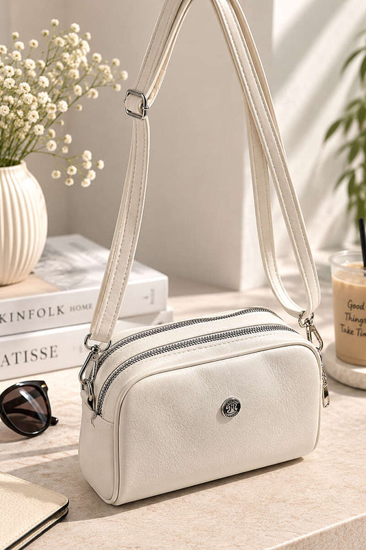 Creme Zwei-Teilige Tasche Mit Stickerei Logo