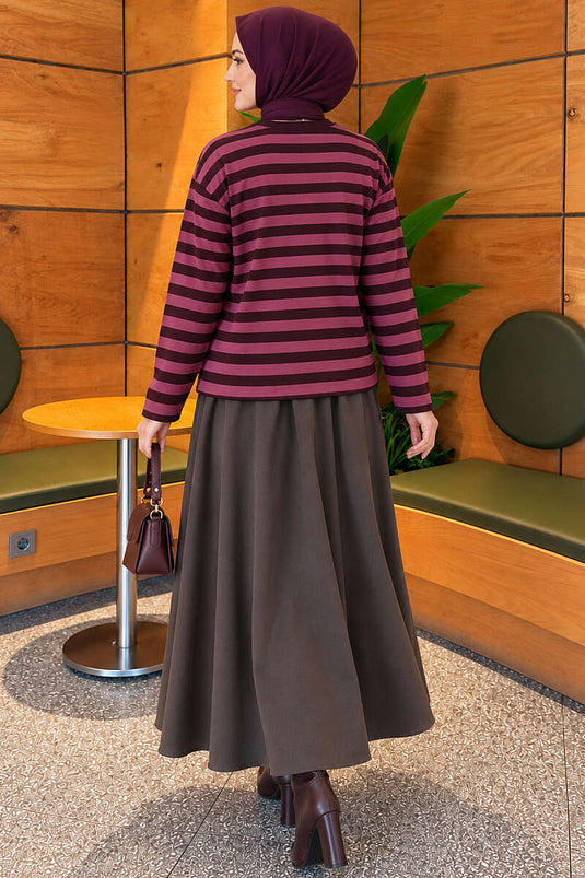 26 Baskılı Çizgili Bluz Menekşe