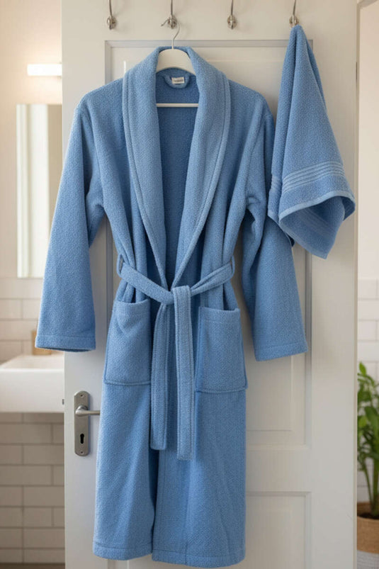 2'li Bornoz ve Havlu Takım Mavi