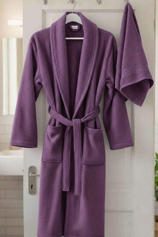 2-piece Bathrobe and Towel Set Violet