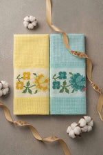 Set de 2 serviettes motif rose assorties avec boîte 10