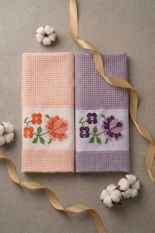 Set de 2 serviettes à motif rose en boîte assorties 4