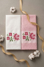 Set de 2 serviettes à motif rose en boîte assorties 8