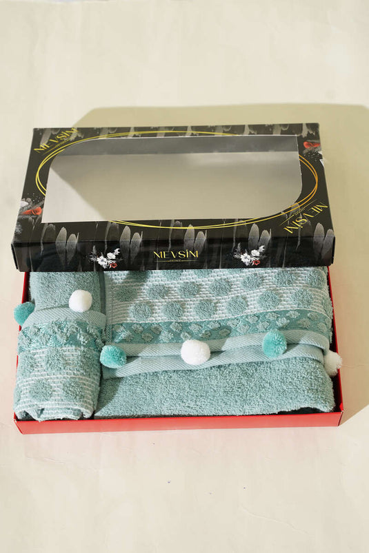 2-Piece Pom-Pom Towel Set Mint