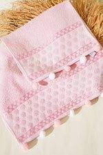 Ensemble de 2 serviettes à pompons rose