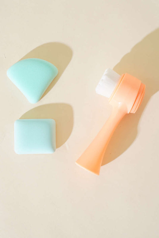 Lot de 2 éponges + brosse nettoyante visage pour le visage, forme de bouche de chaton