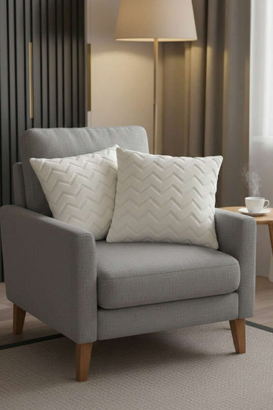 2-piece Zigzag Patterned Pillowcase Ecru