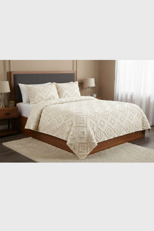3-Piece Emerald Double Bedspread Set Cream