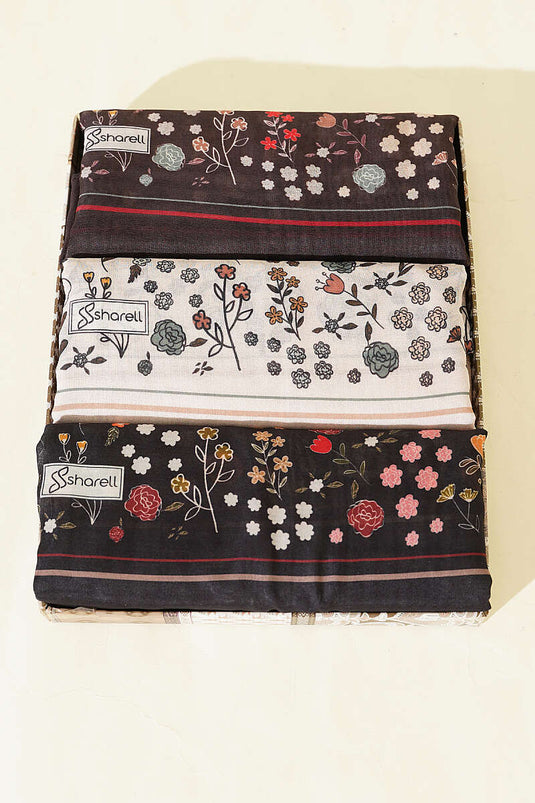 3-Piece Botanical Pattern Soft Shawl Set