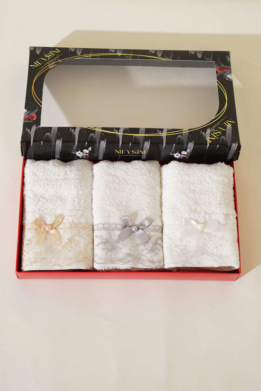 Assortiment de 3 torchons de cuisine en boîte avec nœud papillon (2 pièces)