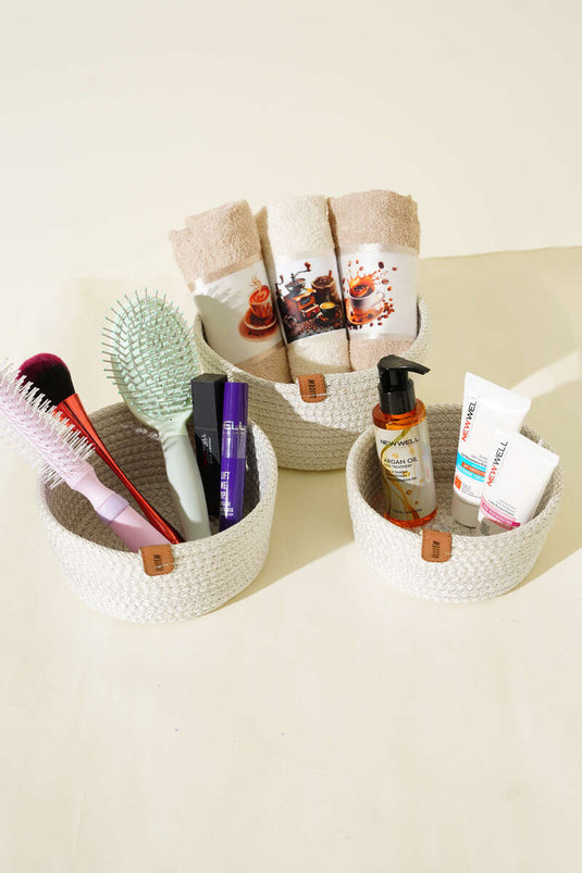 3-Piece Wicker Basket, Beige