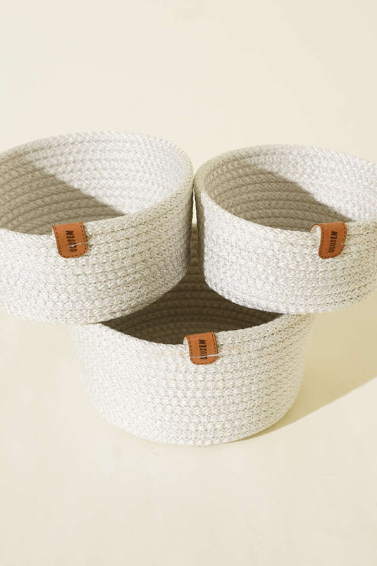 3-Piece Wicker Basket, Beige