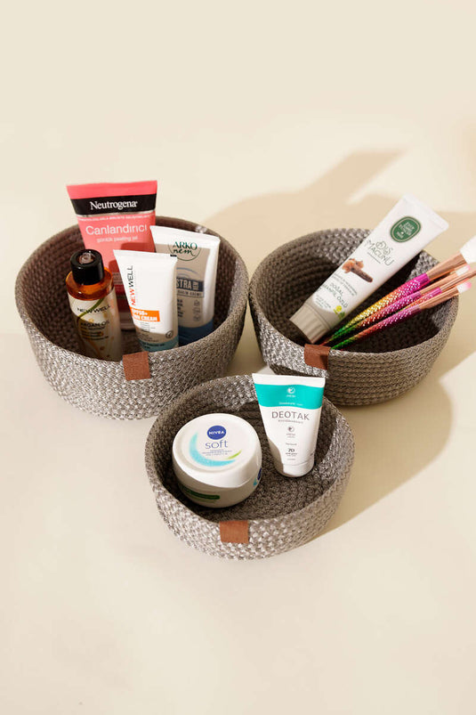 سلة خوص من 3 قطع، لون المنك