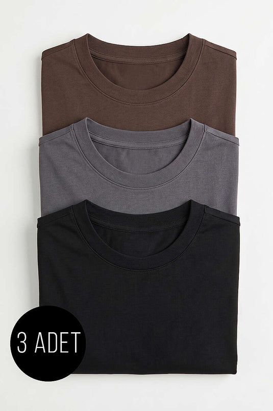 3'lü Kısa Kollu Oversize Erkek T-shirt Asorti 2