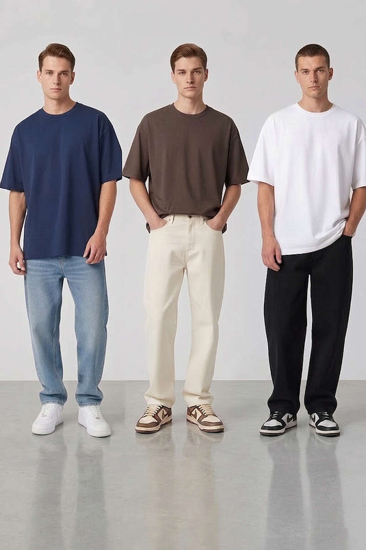 Lot de 3 T-shirts oversize homme à manches courtes assortis