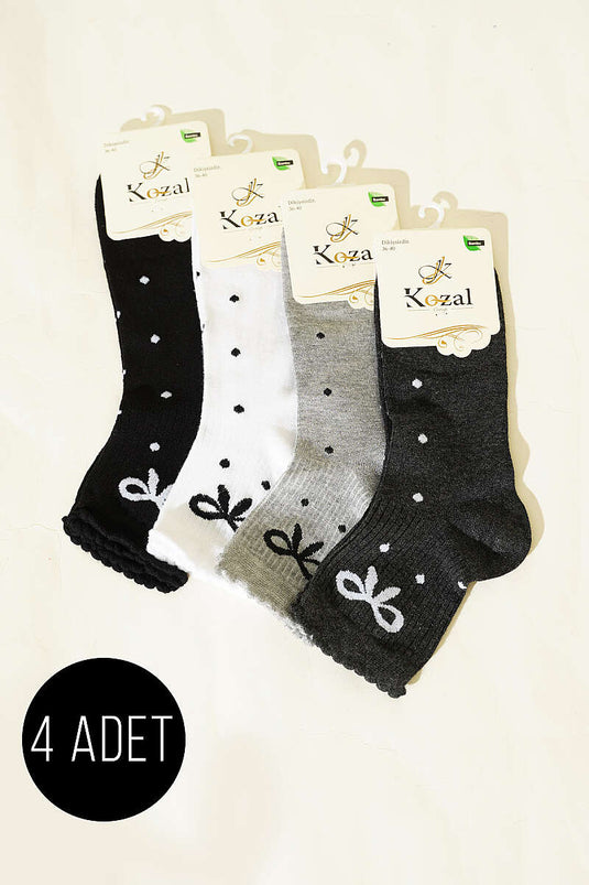 Lot de 4 chaussettes courtes en bambou pour femme, assortiment 5