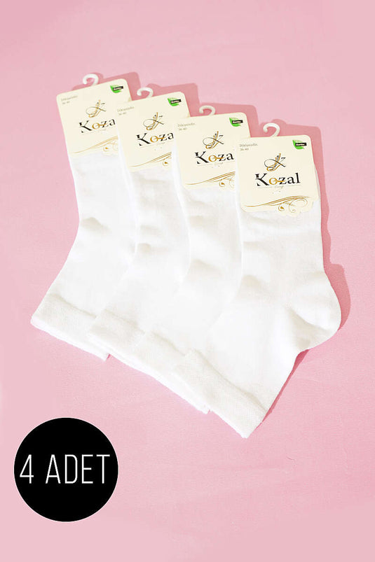 Lot de 4 paires de chaussettes courtes en bambou pour femme, blanches