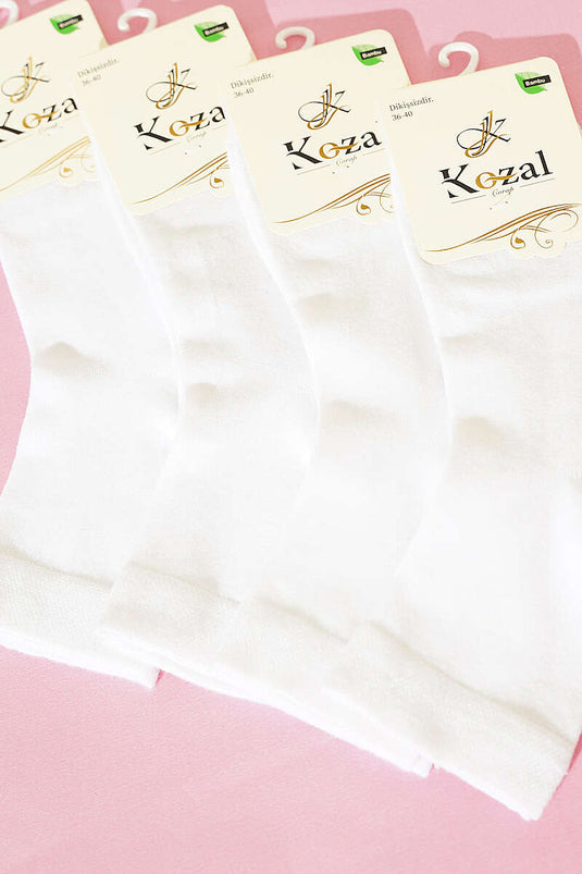 Lot de 4 paires de chaussettes courtes en bambou pour femme, blanches