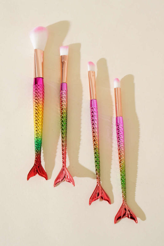 Lot de 4 pinceaux de maquillage à paillettes en forme de poisson arc-en-ciel