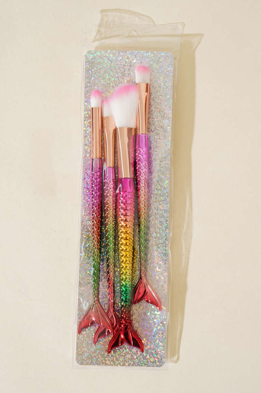 Lot de 4 pinceaux de maquillage à paillettes en forme de poisson arc-en-ciel