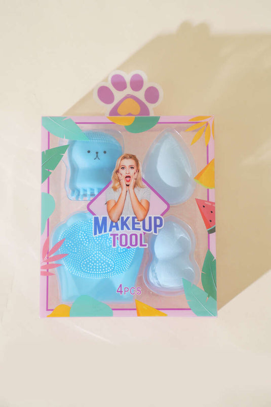 Set di 4 pezzi per la cura del viso in silicone esfoliante blu