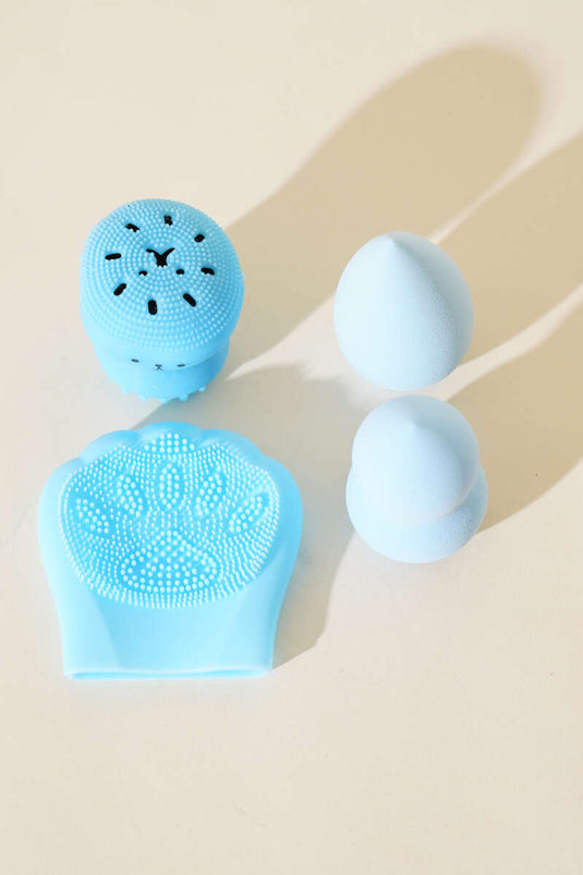 Set di 4 pezzi per la cura del viso in silicone esfoliante blu